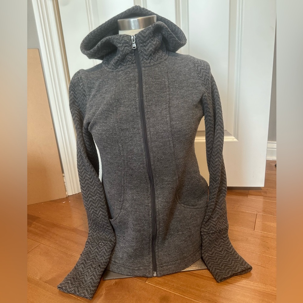 Gray Wool Blend Hooded Zip-Up Jacket